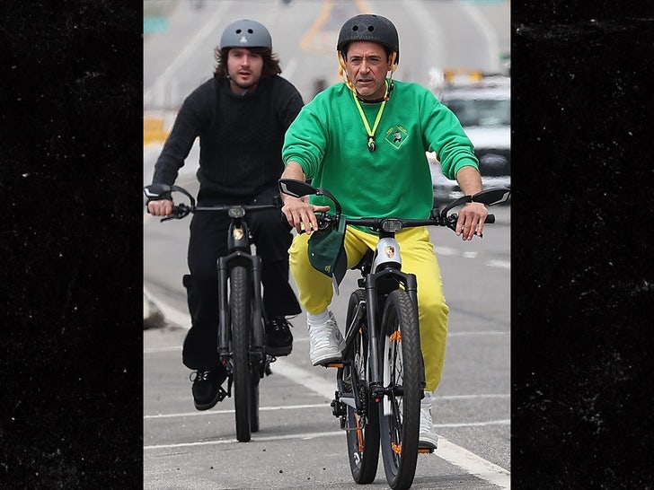 Robert Downey Jr. Malibu Biking with Son Indio in Security-First Vogue