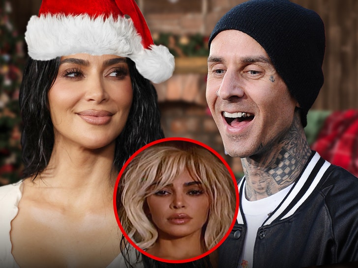 Kim Kardashian Drops ‘Santa Child’ Cowl Produced by Travis Barker