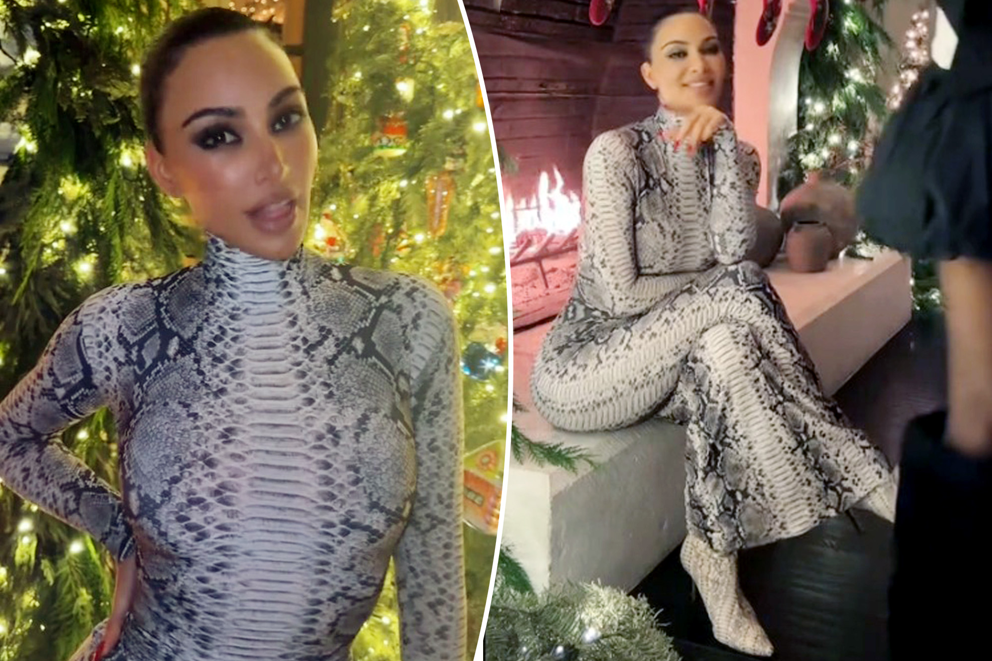 Kim Kardashian wears skin-tight snakeskin costume to Christmas Eve celebration