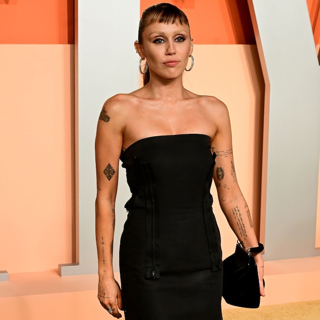 Miley Cyrus Adds Micro Bangs to Bleached Eyebrow Look for Oscars Party